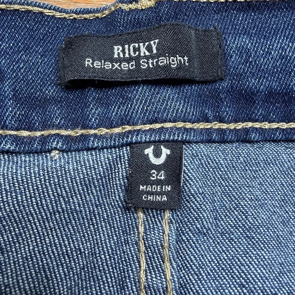 True Religion Men's 34x34 Ricky Jeans Relaxed Straight Blue Dark Wash‎
